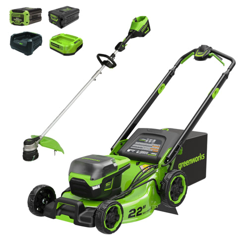 60V 22" Cordless Battery Self-Propelled Mower & 16" String Trimmer Combo Kit w/ (1) 8.0Ah and (1) 2.5Ah Batteries & (2) Chargers