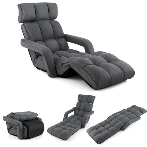 6-Position Adjustable Floor Sofa Bed, Folding Lazy Sofa Chaise Lounger Recliner with Armrests & Footrests for Living Room, Bedroom & Gaming
