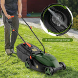 12 AMP 14" Electric Push Lawn Mower 2-in-1 Walk-Behind Lawnmower with Collection Box, 3 Adjustable Height Position