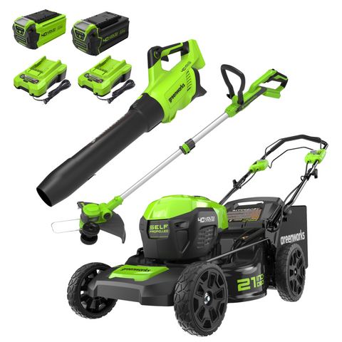 OPEN BOX 40V 21" Cordless Battery Self-Propelled Lawn Mower 3PC Combo Kit w/ (1) 5.0Ah Battery, (1) 2.0Ah Battery & (2) Chargers