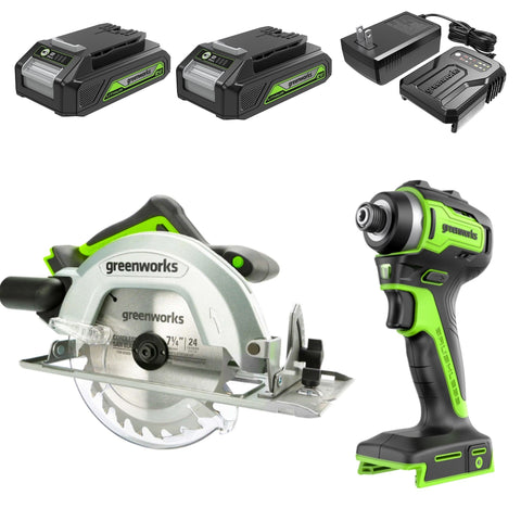 24V Brushless 1/4" Impact Driver & 7-1/4" Circular Saw Combo Kit w/ (2) 2.0Ah Batteries & Charger