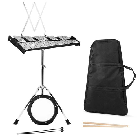 30 Note Percussion Glockenspiel Bell Kit, Adjustable Height Xylophone with Practice Pad Mallets Sticks Stand Carrying Bag