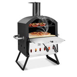 2-Layer Wood Fired Pizza Oven, Outdoor Portable Grill Pizza Maker with 12" Pizza Stone, Waterproof Cover & Folding Legs for Camping, Backyard BBQ