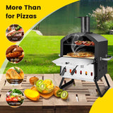 2-Layer Wood Fired Pizza Oven, Outdoor Portable Grill Pizza Maker with 12" Pizza Stone, Waterproof Cover & Folding Legs for Camping, Backyard BBQ