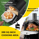 2-Layer Wood Fired Pizza Oven, Outdoor Portable Grill Pizza Maker with 12" Pizza Stone, Waterproof Cover & Folding Legs for Camping, Backyard BBQ