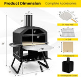 2-Layer Wood Fired Pizza Oven, Outdoor Portable Grill Pizza Maker with 12" Pizza Stone, Waterproof Cover & Folding Legs for Camping, Backyard BBQ