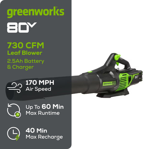 OPEN BOX 80V 730 CFM Cordless Battery Leaf Blower w/ 2.5Ah Battery & Rapid Charger