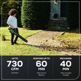 RENEWED 80V 730 CFM Cordless Battery Leaf Blower w/ 2.5Ah Battery & Rapid Charger