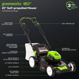 80V 21" Cordless Battery 3-in-1 Self-Propelled Lawn Mower w/ 4.0Ah Battery & Charger