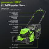 RENEWED 80V 21" Cordless Battery 4-in-1 Self-Propelled Lawn Mower w/ Exra Blade, 4.0Ah, 2.0Ah Battery & Rapid Charger