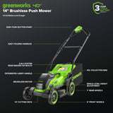 40V 14" Cordless Battery BL Push Lawn Mower w/ 4.0Ah Battery & Charger