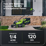 48V (24V x 2) 14" Cordless Battery Brushless Push Lawn Mower w/ (2) 4.0Ah Battery & 2A Dual-port Charger