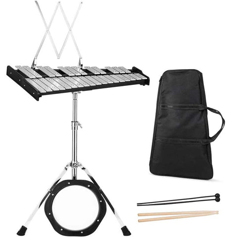 30 Note Percussion Glockenspiel Bell Kit, Adjustable Height Xylophone with Practice Pad Mallets Sticks Stand Carrying Bag