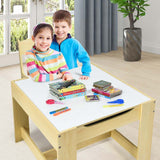 Kids Table & Chairs Set, 3-in-1 Wooden Toddler Activity Table with Storage, Reversible Tabletop & Blackboard for Art Craft, Drawing, Playroom