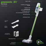 24V Cordless Battery Green Stick Vacuum w/ 4.0Ah Battery & Compact Charger