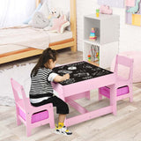 Kids Table & Chairs Set, 3-in-1 Wooden Toddler Activity Table with Storage, Reversible Tabletop & Blackboard for Art Craft, Drawing, Playroom