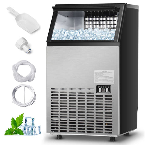 110LBS/24H Commercial Ice Maker, Freestanding Built-in Undercounter Ice Machine with 33LBS Storage Capacity & 24H Timer for Home Bar Restaurant