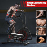 Moving Upright Air Bike, Fan Exercise Bike w/Unlimited Resistance, LCD Monitor, Phone Holder, Adjustable Seat, Built-in Wheels for Home Cardio Workout