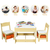Kids Table & Chairs Set, 3-in-1 Wooden Toddler Activity Table with Storage, Reversible Tabletop & Blackboard for Art Craft, Drawing, Playroom