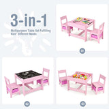 Kids Table & Chairs Set, 3-in-1 Wooden Toddler Activity Table with Storage, Reversible Tabletop & Blackboard for Art Craft, Drawing, Playroom