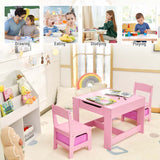 Kids Table & Chairs Set, 3-in-1 Wooden Toddler Activity Table with Storage, Reversible Tabletop & Blackboard for Art Craft, Drawing, Playroom