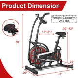 Moving Upright Air Bike, Fan Exercise Bike w/Unlimited Resistance, LCD Monitor, Phone Holder, Adjustable Seat, Built-in Wheels for Home Cardio Workout