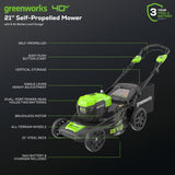 OPEN BOX 40V 21" Cordless Battery Self-Propelled Lawn Mower 3PC Combo Kit w/ (1) 5.0Ah Battery, (1) 2.0Ah Battery & (2) Chargers