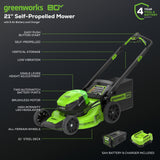 80V 21" Cordless Battery 4-in-1 Self-Propelled Lawn Mower w/ 5.0Ah Battery & Rapid Charger
