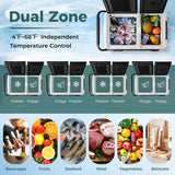 42QT Dual-Zone Car Refrigerator Fridge Freezer with Wheels & -4°F~68°F Temp, 12V/24V AC/DC Portable Electric Cooler for RV Camping