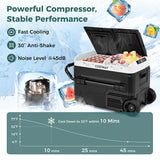42QT Dual-Zone Car Refrigerator Fridge Freezer with Wheels & -4°F~68°F Temp, 12V/24V AC/DC Portable Electric Cooler for RV Camping