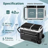 42QT Dual-Zone Car Refrigerator Fridge Freezer with Wheels & -4°F~68°F Temp, 12V/24V AC/DC Portable Electric Cooler for RV Camping