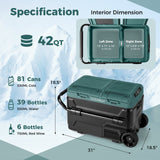42QT Dual-Zone Car Refrigerator Fridge Freezer with Wheels & -4°F~68°F Temp, 12V/24V AC/DC Portable Electric Cooler for RV Camping