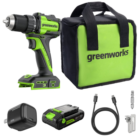 24V Cordless Battery 1/2" 400 in/lbs Drill Driver w/ 2.0Ah USB-C Battery & 30W USB-C Fast Charger