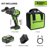 24V Cordless Battery 1/2" 800 in/lbs Drill Driver w/ 4.0Ah USB-C Battery & 65W USB-C Fast Charger