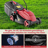 12 AMP 14" Electric Push Lawn Mower 2-in-1 Walk-Behind Lawnmower with Collection Box, 3 Adjustable Height Position
