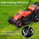 12 Amp Electric Lawn Mower, 13-Inch 2-in-1 Corded Push Mower with Grass Bag, Folding Handle & Adjustable Cutting Height for Garden Yard