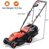 12 Amp Electric Lawn Mower, 13-Inch 2-in-1 Corded Push Mower with Grass Bag, Folding Handle & Adjustable Cutting Height for Garden Yard