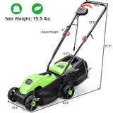 12 Amp Electric Lawn Mower, 13-Inch 2-in-1 Corded Push Mower with Grass Bag, Folding Handle & Adjustable Cutting Height for Garden Yard