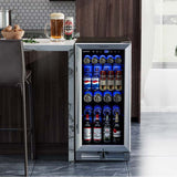 15" 100 Can Wine Beverage Cooler Refrigerator Built-in or Freestanding Beer Wine Fridge with Glass Door
