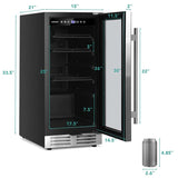 15" 100 Can Wine Beverage Cooler Refrigerator Built-in or Freestanding Beer Wine Fridge with Glass Door