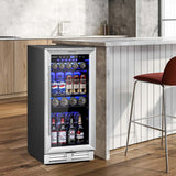 15" 100 Can Wine Beverage Cooler Refrigerator Built-in or Freestanding Beer Wine Fridge with Glass Door