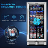 15" 100 Can Wine Beverage Cooler Refrigerator Built-in or Freestanding Beer Wine Fridge with Glass Door
