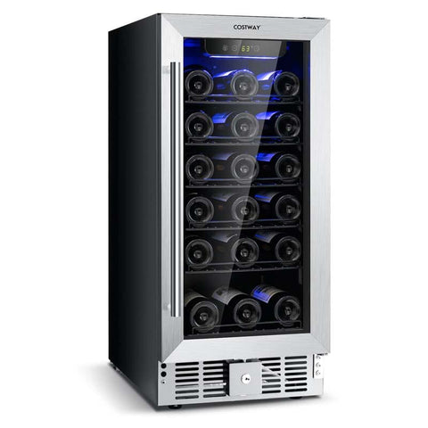 15" 2-in-1 Wine Beverage Cooler Refrigerator Wine Cellar Built-in or Freestanding 30-Bottle Wine Fridge