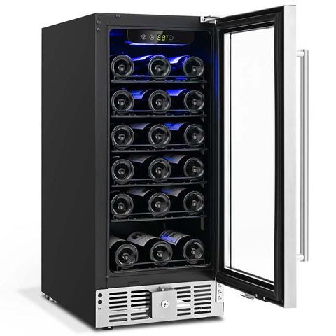 15" 2-in-1 Wine Beverage Cooler Refrigerator Wine Cellar Built-in or Freestanding 30-Bottle Wine Fridge