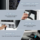 15" 2-in-1 Wine Beverage Cooler Refrigerator Wine Cellar Built-in or Freestanding 30-Bottle Wine Fridge