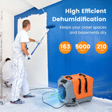 163 PPD Commercial Dehumidifier Built-in Pump & Drain Hose, Auto Defrost, Portable Industrial Dehumidifier for Basement