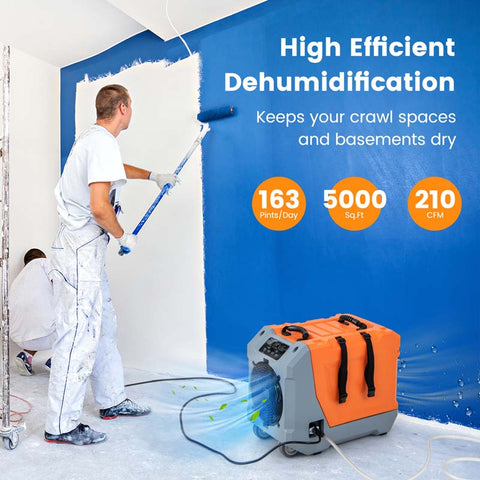 163 PPD Commercial Dehumidifier Built-in Pump & Drain Hose, Auto Defrost, Portable Industrial Dehumidifier for Basement