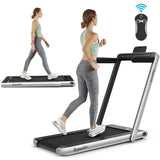 2-in-1 Folding Treadmill with Dual Display, 2.25HP Under Desk Treadmill Walking Pad, Bluetooth/Remote, Compact Jogging Machine for Home Office