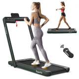 2-in-1 Folding Treadmill with Dual Display, 2.25HP Under Desk Treadmill Walking Pad, Bluetooth/Remote, Compact Jogging Machine for Home Office