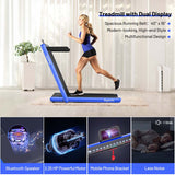 2-in-1 Folding Treadmill with Dual Display, 2.25HP Under Desk Treadmill Walking Pad, Bluetooth/Remote, Compact Jogging Machine for Home Office